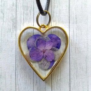 Purple pansy heart necklace